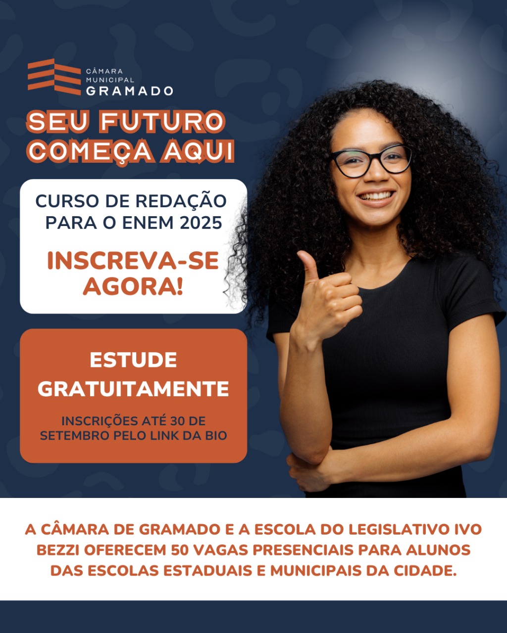 Câmara de Gramado abre inscrições para curso gratuito de redação para o ENEM 2025