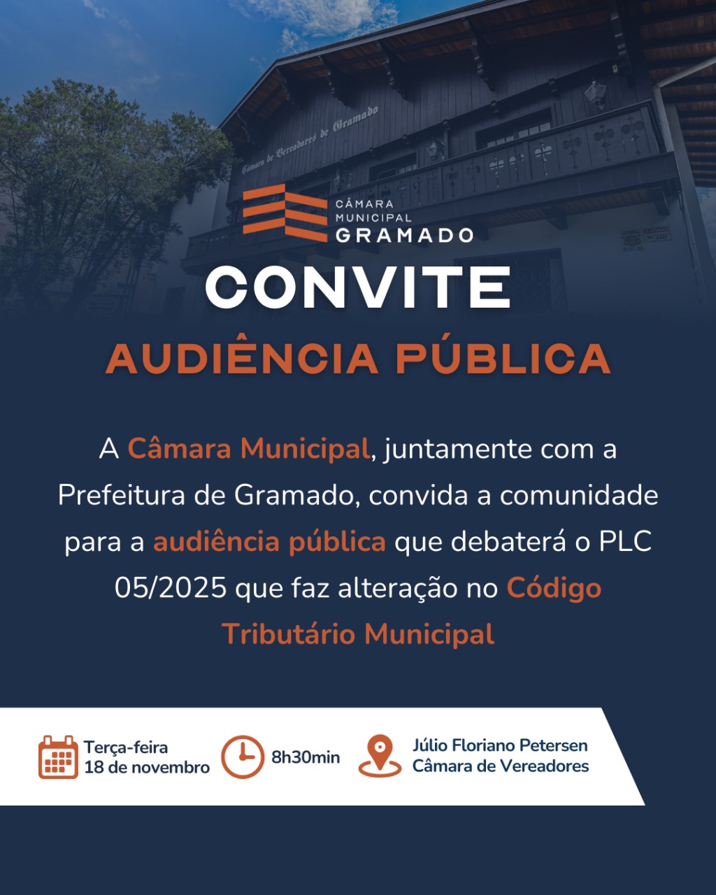 Audiência sobre PLC 05/2025 acontece nesta terça-feira na Câmara de Gramado
