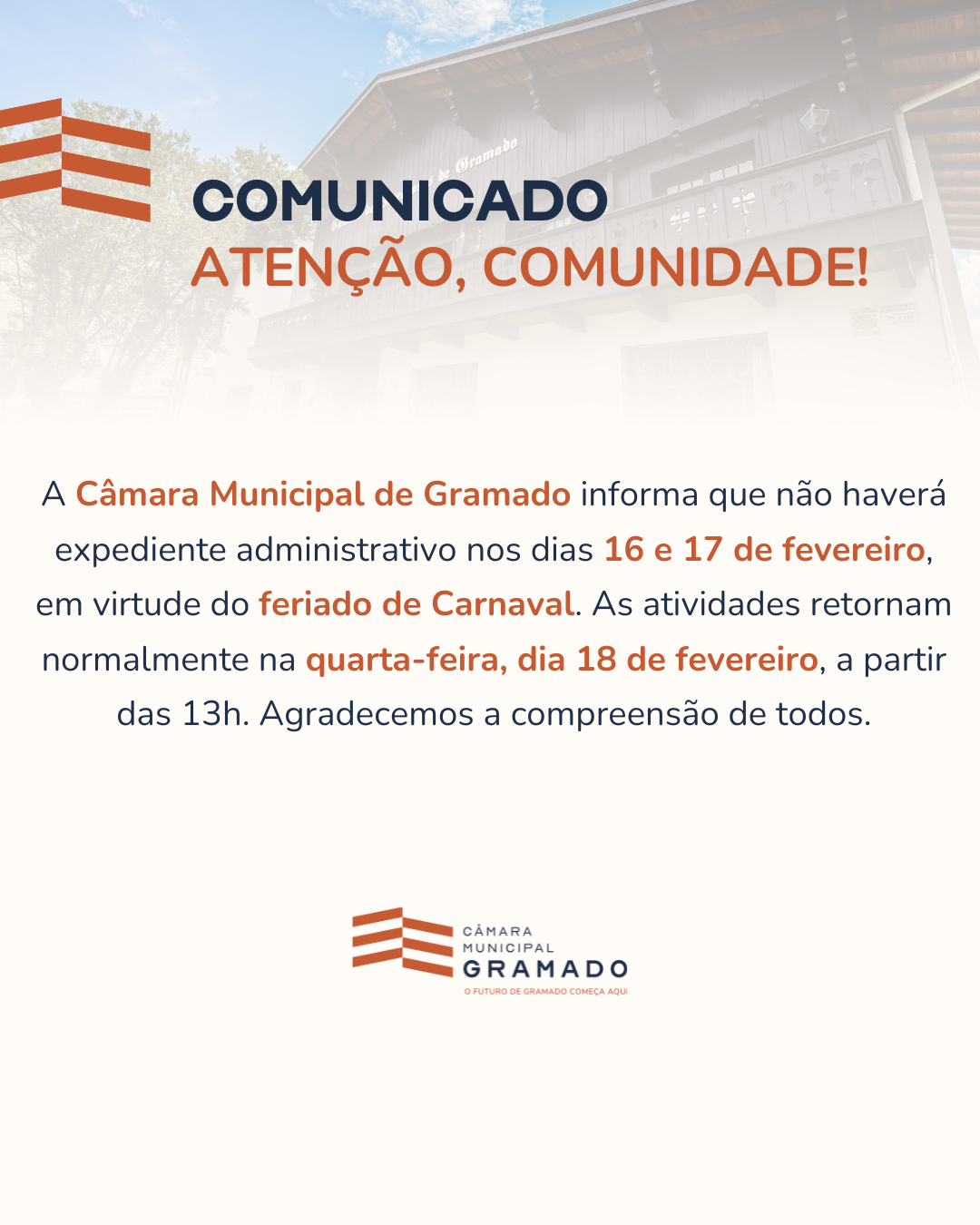 Câmara anuncia ponto facultativo durante o Carnaval