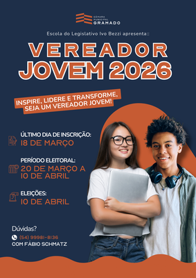 Câmara de Gramado abre inscrições para o programa Vereador Jovem