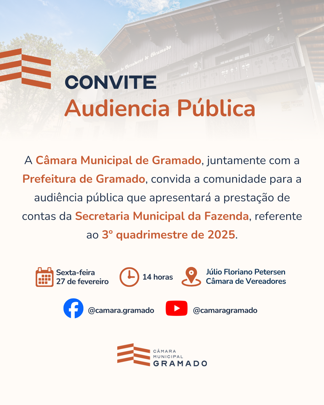 Câmara Municipal de Gramado realiza audiência pública para apresentação das contas do 3º quadrimestre de 2025 