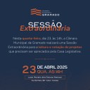 Câmara realiza Sessão Extraordinária e Audiência Pública nesta quarta-feira