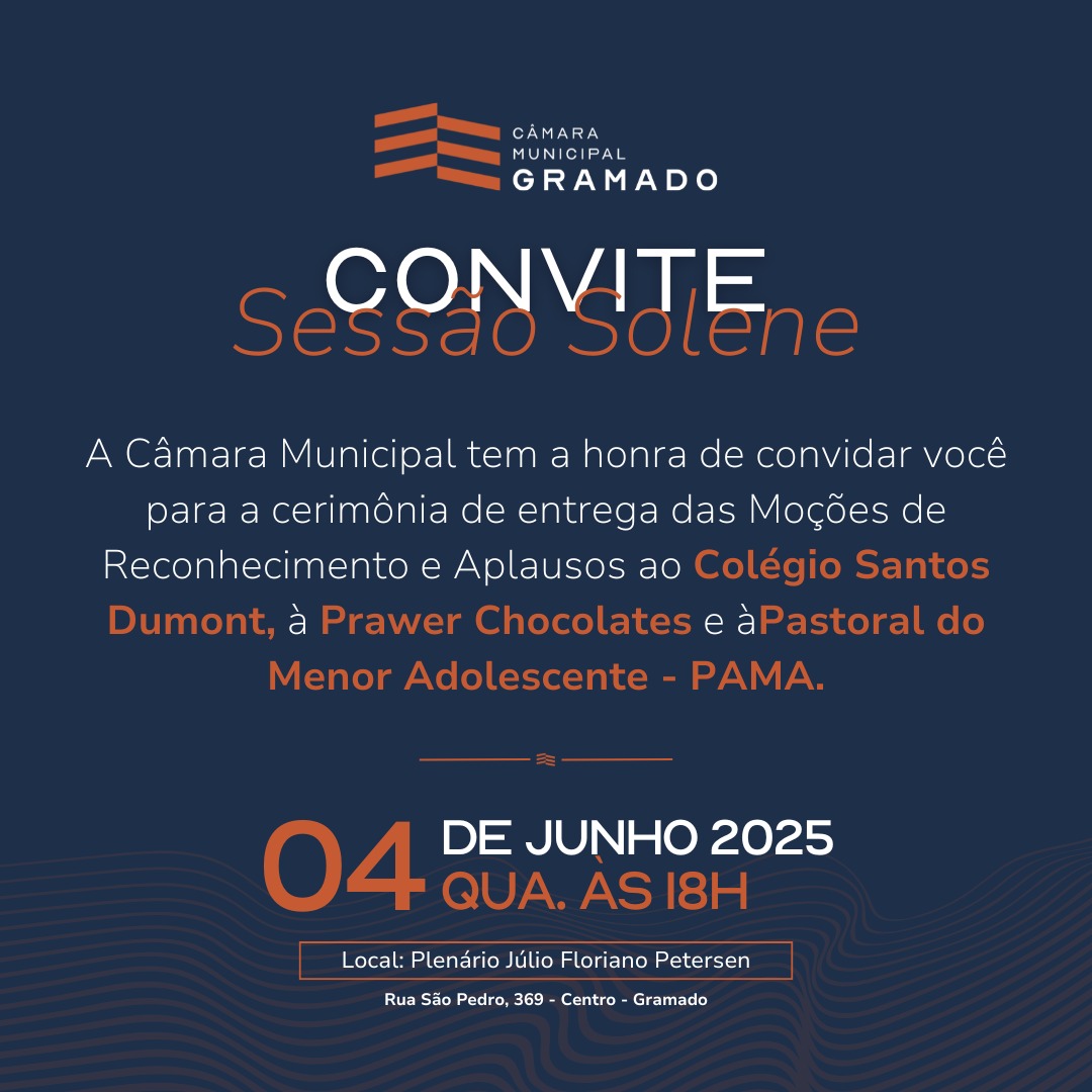 Câmara realiza Sessão Solene para entrega de homenagens, nesta quarta-feira (04)
