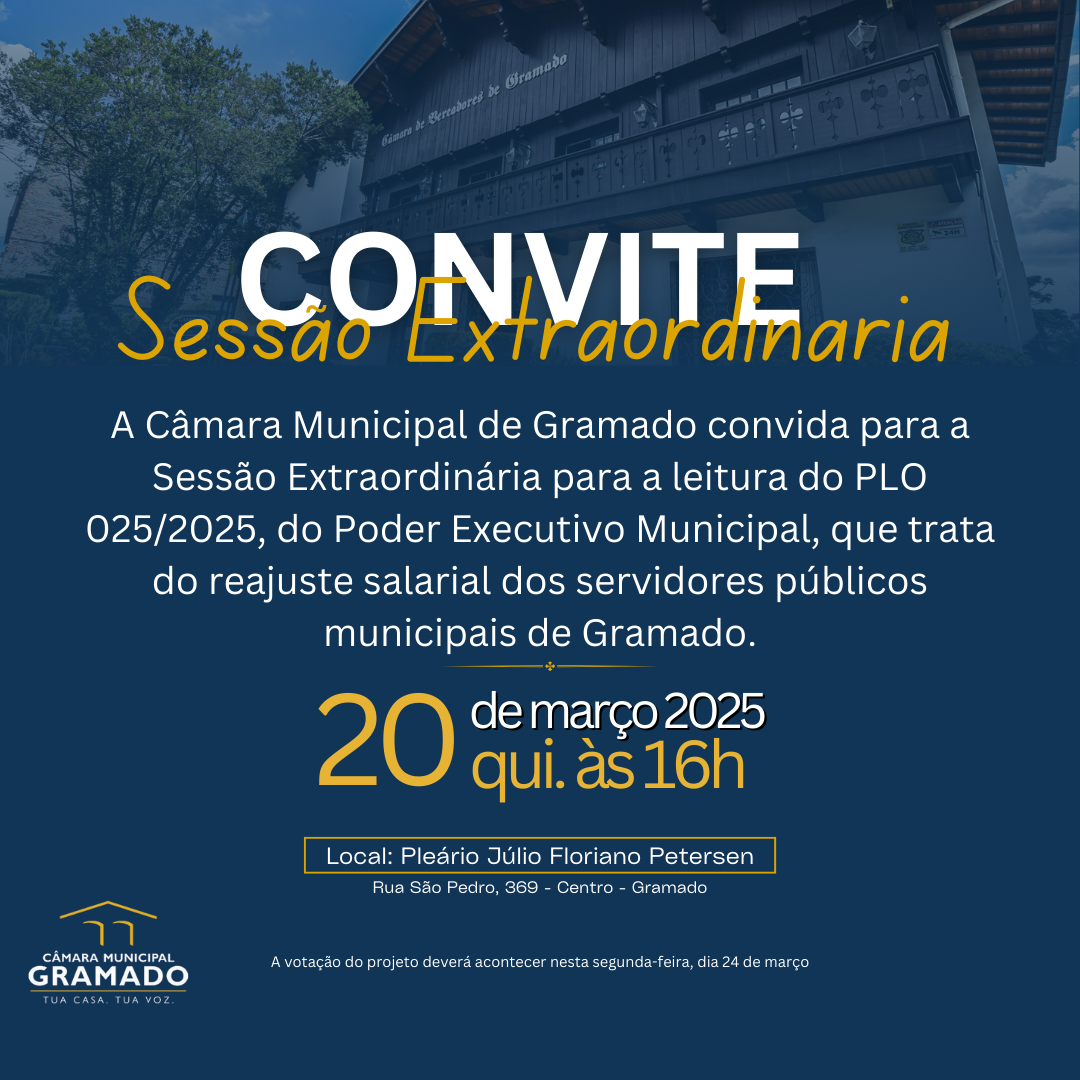 Câmara realizará Sessão Extraordinária para leitura de projeto