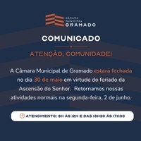 Comunicado: Câmara acompanha calendário oficial e estará fechada dia 30
