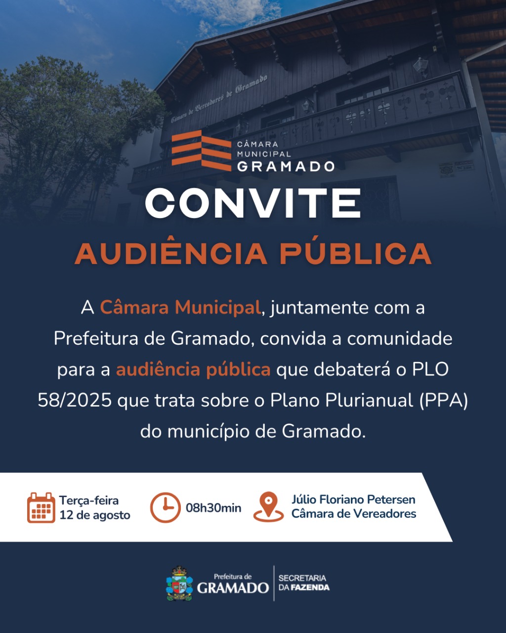 PPA 2026-2029 será debatido em audiência pública na Câmara de Gramado 