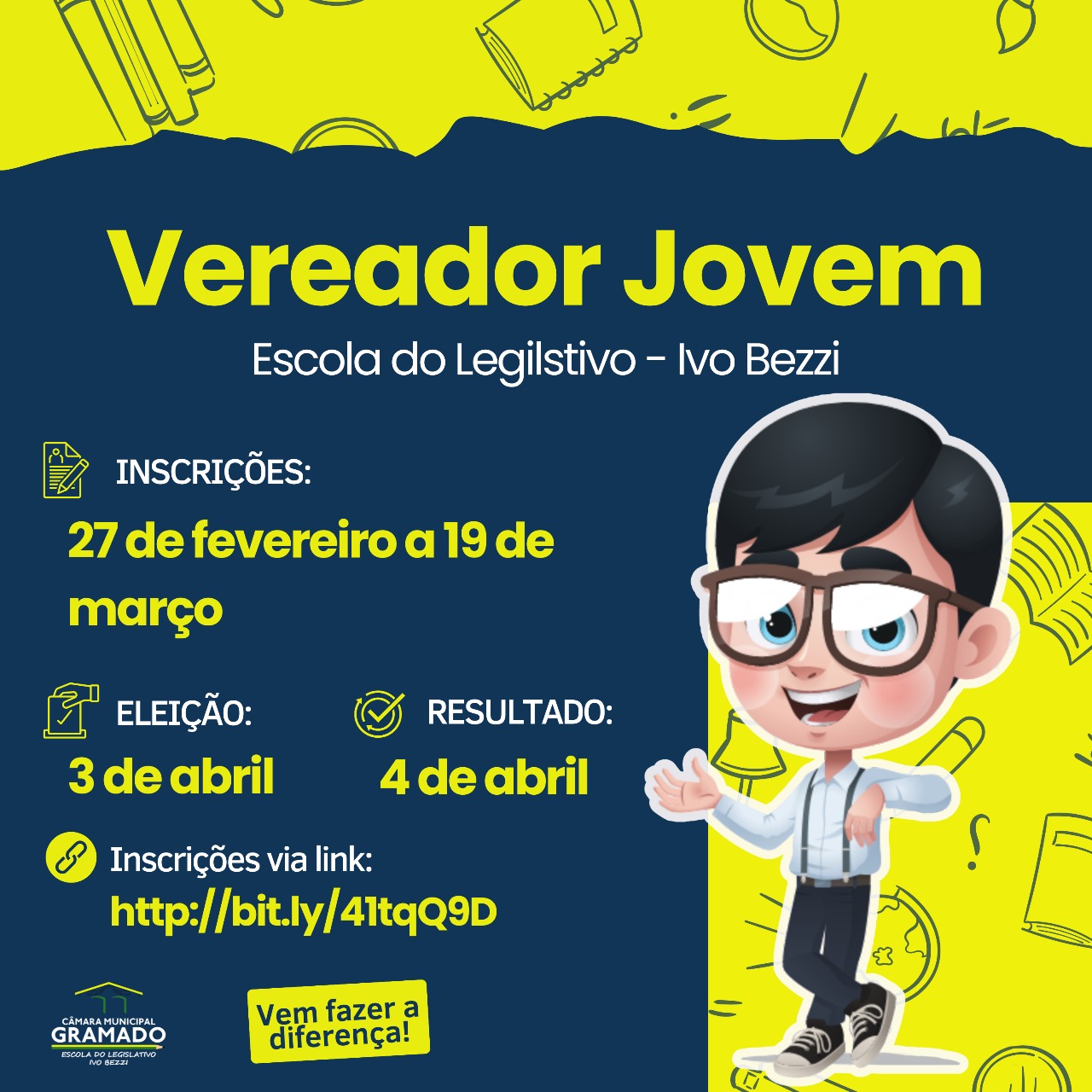 Prazo para inscrições no Programa Vereador Jovem termina nesta quarta-feira