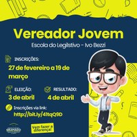 Prazo para inscrições no Programa Vereador Jovem termina nesta quarta-feira