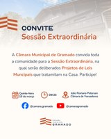 Sessão extraordinária debate projetos em tramitação no Legislativo de Gramado