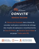 Sessão solene entregará moções de aplauso a personalidades e instituições que marcam a história de Gramado