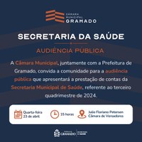 Saúde em foco: Câmara promove Audiência Pública sobre prestação de contas
